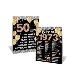 50th Birthday Decorations 1973 Table Centerpiece Signs Gold Black Set of 2